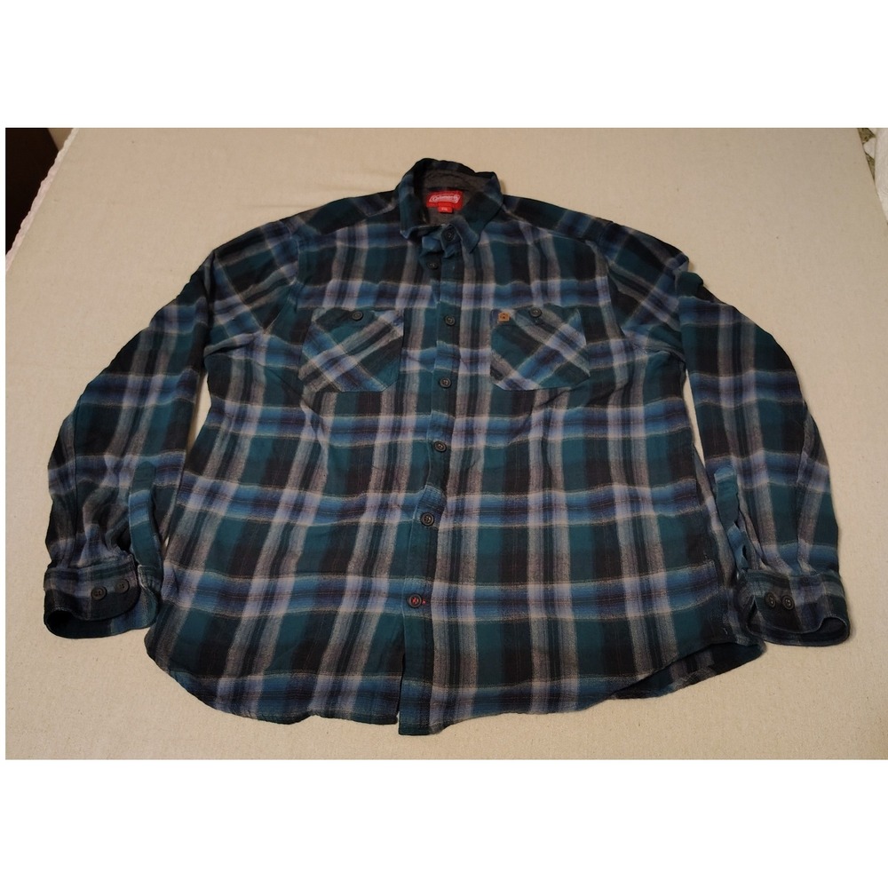 Coleman Men's XXL Plaid Flannel‎ Long Sleeve Button Up Shirt Green Blue ZZ